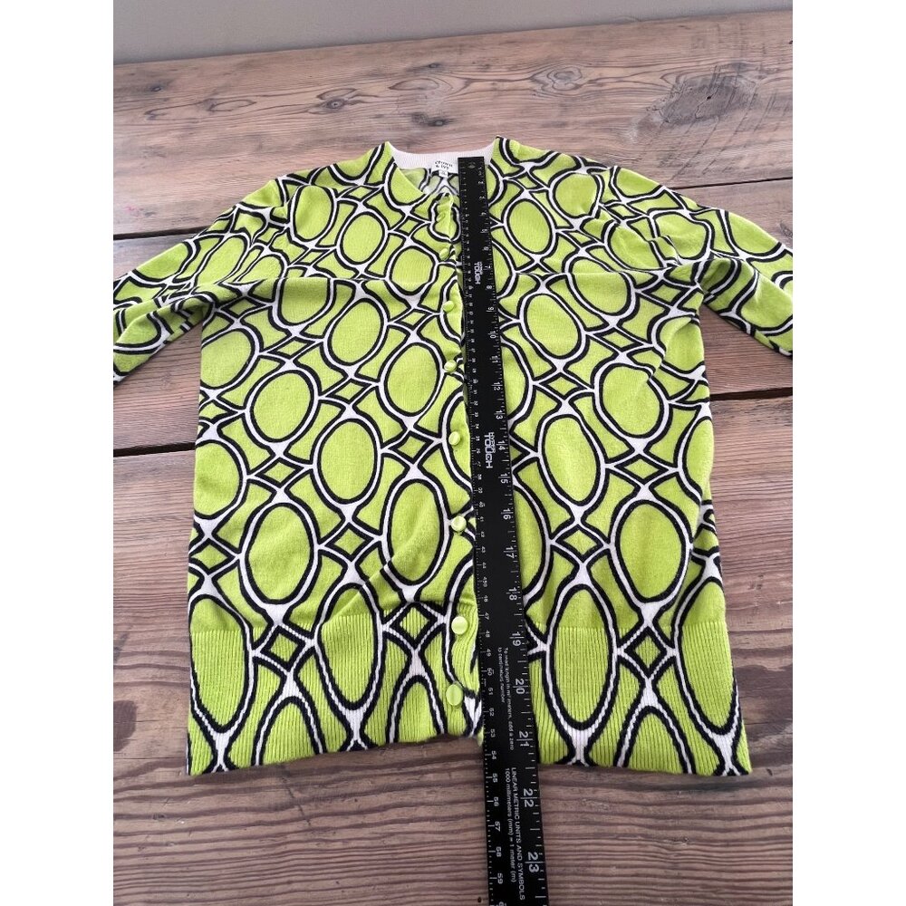 Crown & Ivy Cardigan Sweater Womens M Lime Green Print Lightweight - Picture 6 of 7